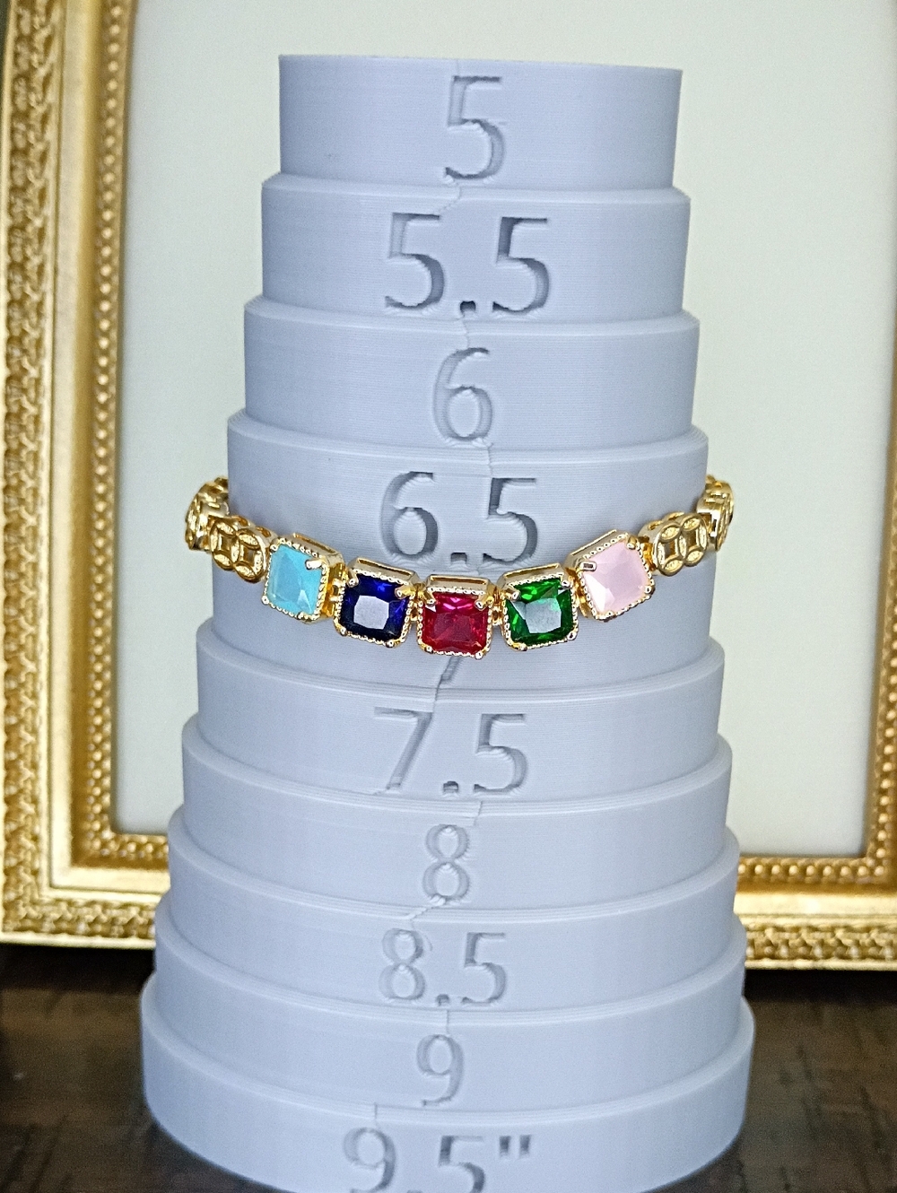 New Gold Tone Multi-Gem Square Link Bracelet - Colorful Stones - Picture 4 of 4
